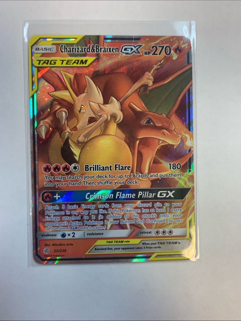 Charizard & Braixen GX TAG TEAM Holo Pokémon Card - Red & Orange